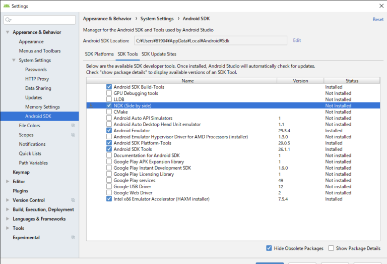 android studio download legacy ndk